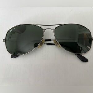 Ray-Ban Silver Frame Sunglasses with Dark Green Lenses